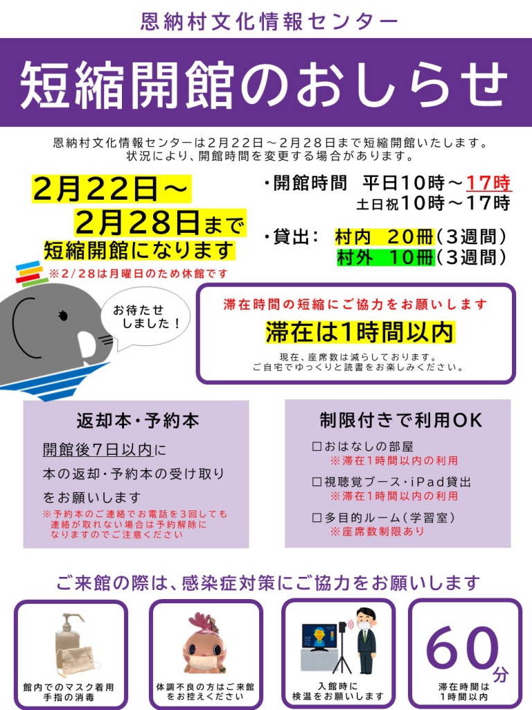 【ポスター】2022年2月22日～　短縮開館